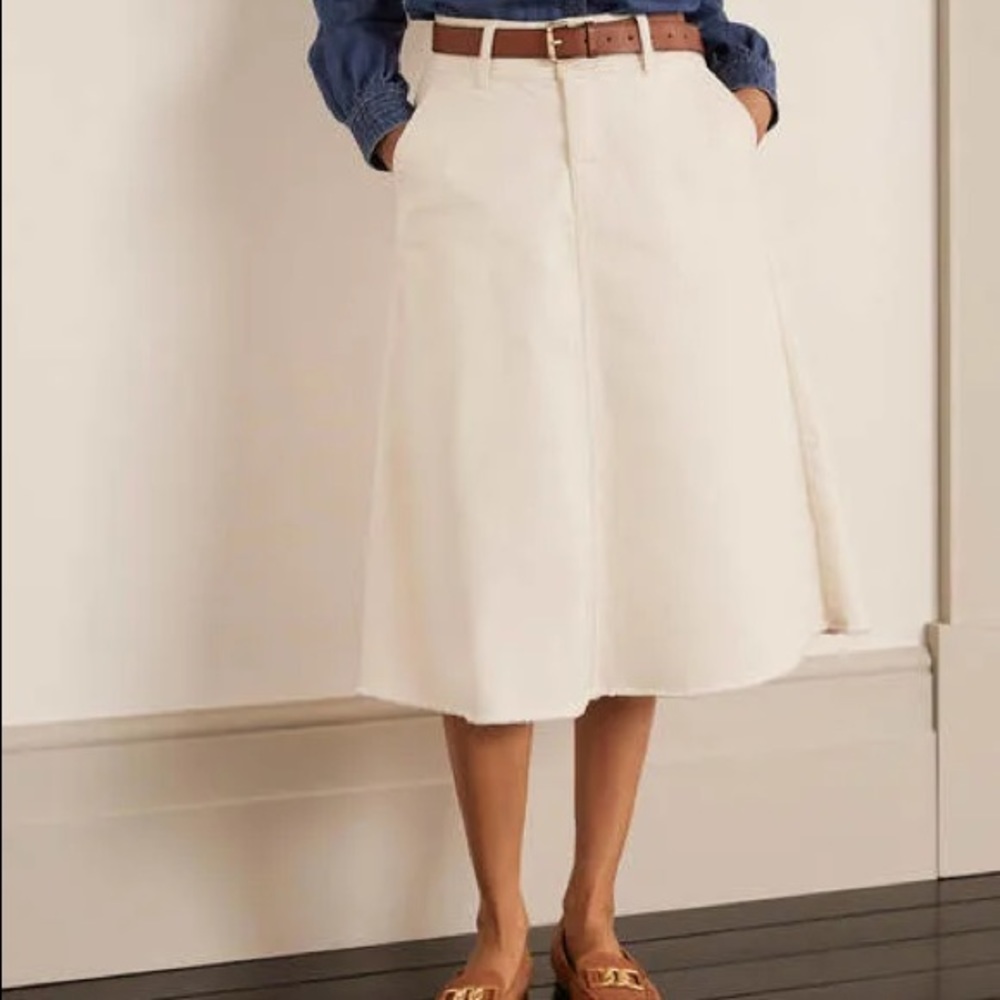* SOLD * Boden Effie Off-White Ecru Denim Midi A-Line Skirt - Size US 20
